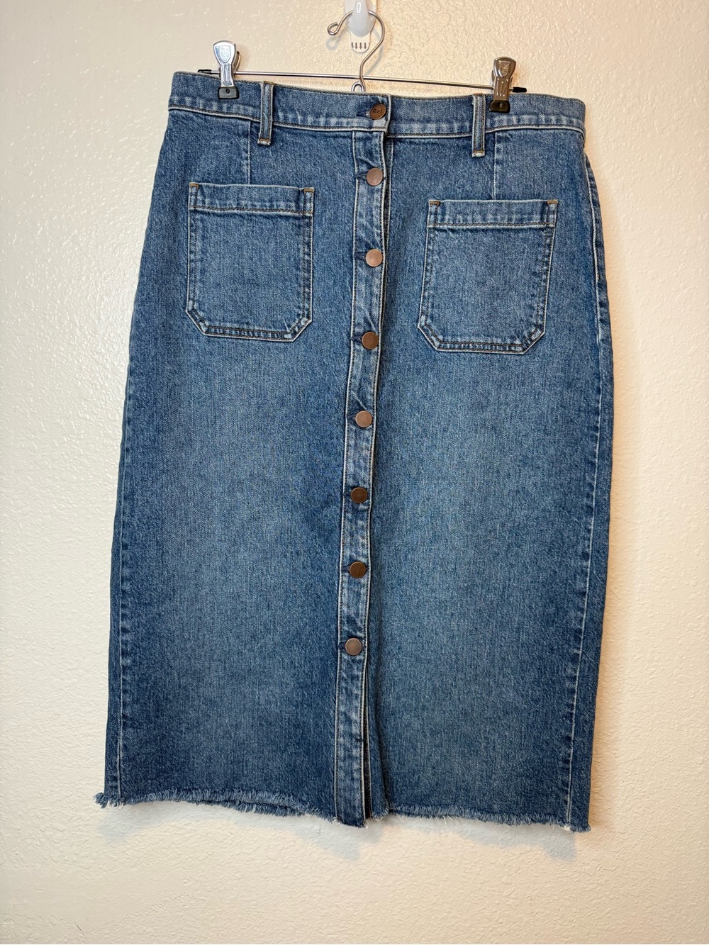 Reformation Jeans Eva In Maya Denim Button Up Skirt Size 31 Blue Jean